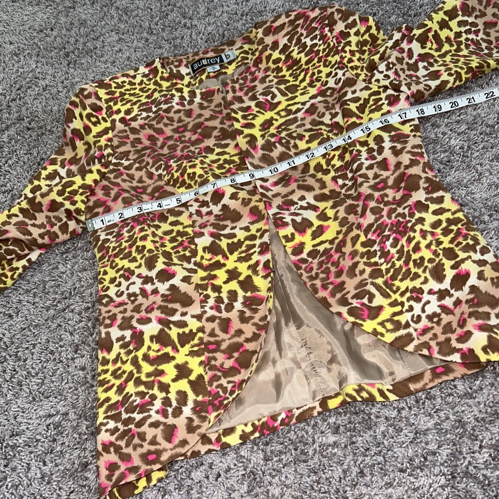 Audrey B Animal Print Blazer Jacket Pink Yellow Brown - Size 8 - Picture 4 of 8